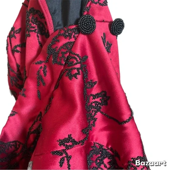 Vintage Formal Full Length Mandarin Beaded Huey Waltzer for Saks Dress Size 8 - Picture 9 of 10